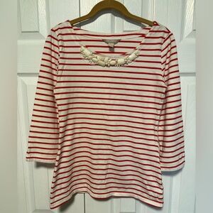 Banana Republic 100% Cotton Striped Red and White Top with White Stone Detailing